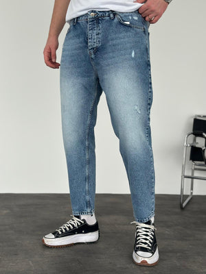 Mavi Taşlamalı Lazer Detaylı Boyfriend Jean