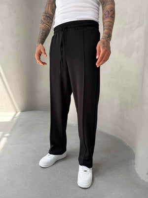 Siyah Doubleface Kumaş Baggy Pantolon