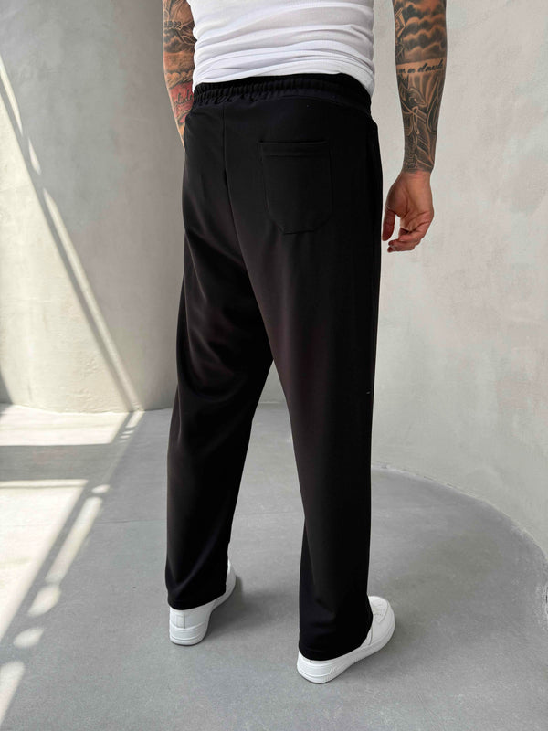 Siyah Doubleface Kumaş Baggy Pantolon