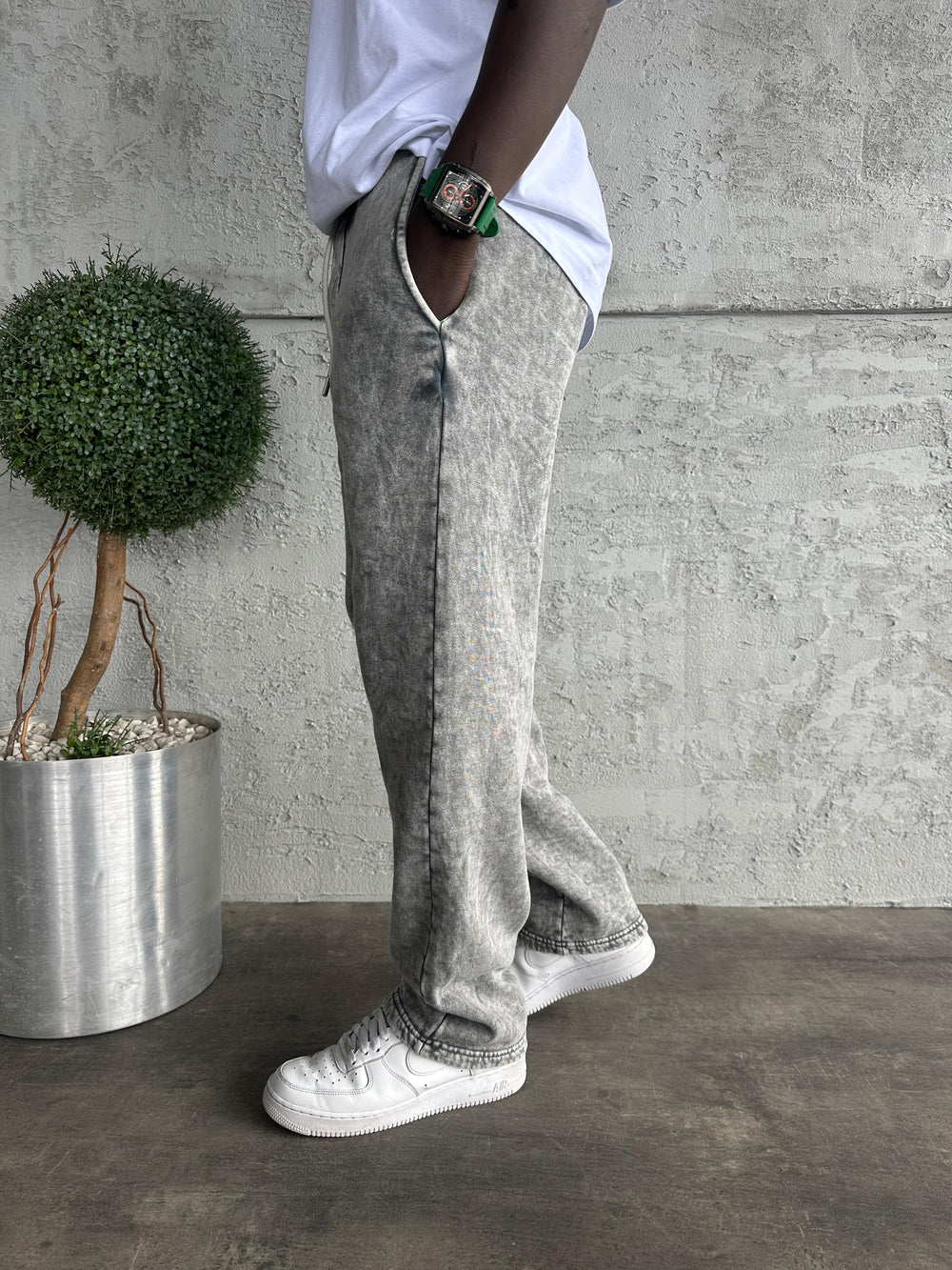 Açık Gri Yıkamalı Baggy Eşofman