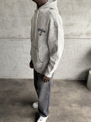 Açık Gri Yıkamalı Kapüşonlü Nakış Detaylı Sweatshirt