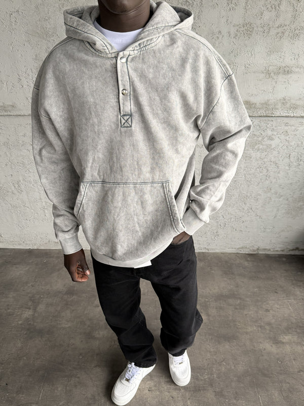 Açık Gri Yıkamalı Kapüşonlü Sweatshirt