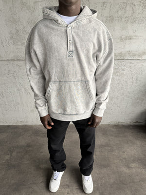 Açık Gri Yıkamalı Kapüşonlü Sweatshirt