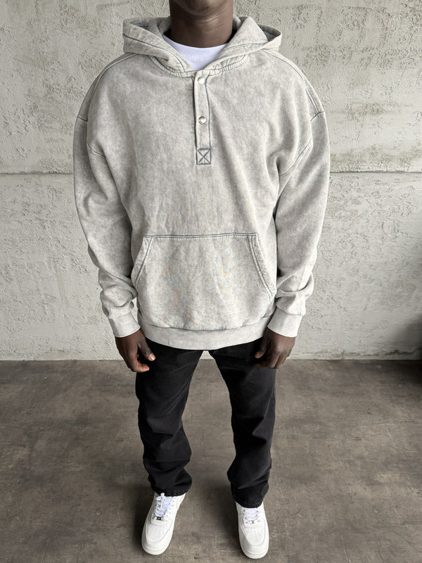 Açık Gri Yıkamalı Kapüşonlü Sweatshirt