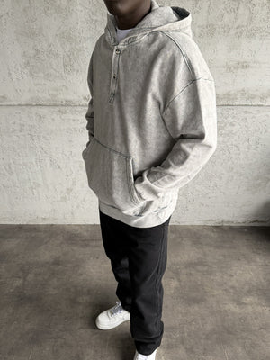 Açık Gri Yıkamalı Kapüşonlü Sweatshirt