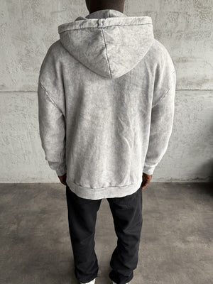 Açık Gri Yıkamalı Kapüşonlü Sweatshirt