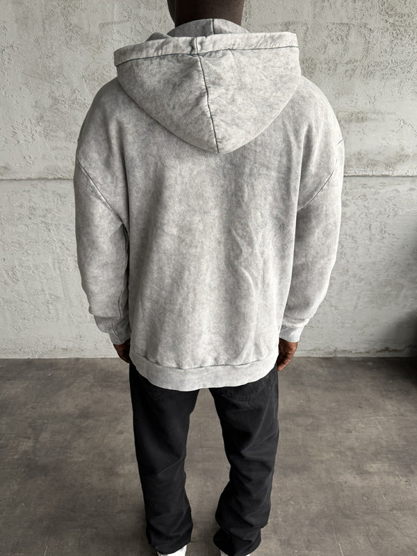 Açık Gri Yıkamalı Kapüşonlü Sweatshirt