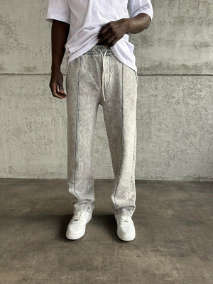 Açık Gri Yıkamalı Şeritli Baggy Eşofman