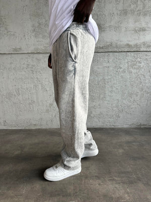 Açık Gri Yıkamalı Şeritli Baggy Eşofman