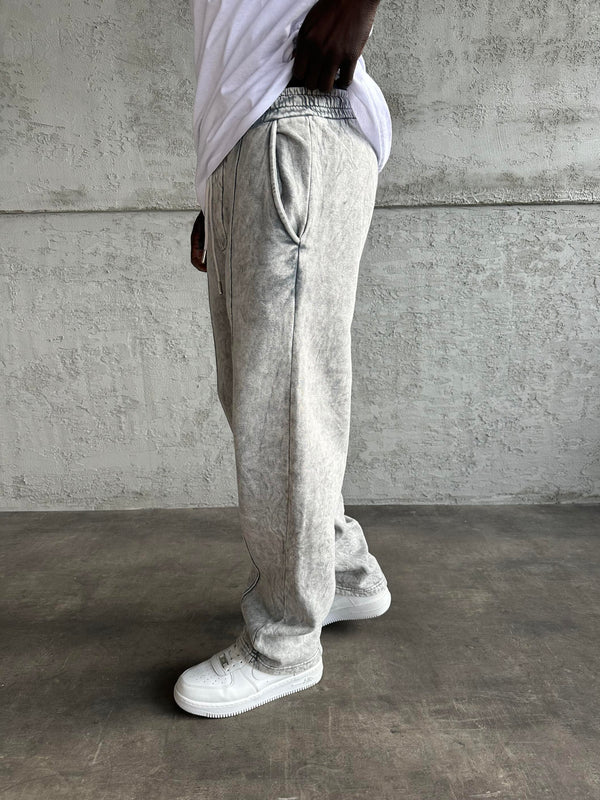 Açık Gri Yıkamalı Şeritli Baggy Eşofman