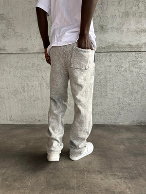 Açık Gri Yıkamalı Şeritli Baggy Eşofman