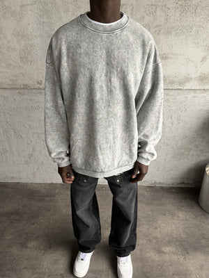 Açık Gri Yıkamalı Sweatshirt