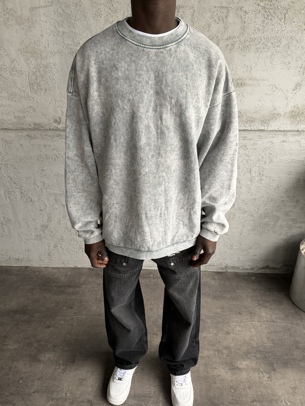 Açık Gri Yıkamalı Sweatshirt