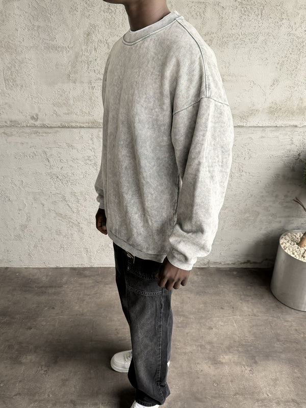 Açık Gri Yıkamalı Sweatshirt