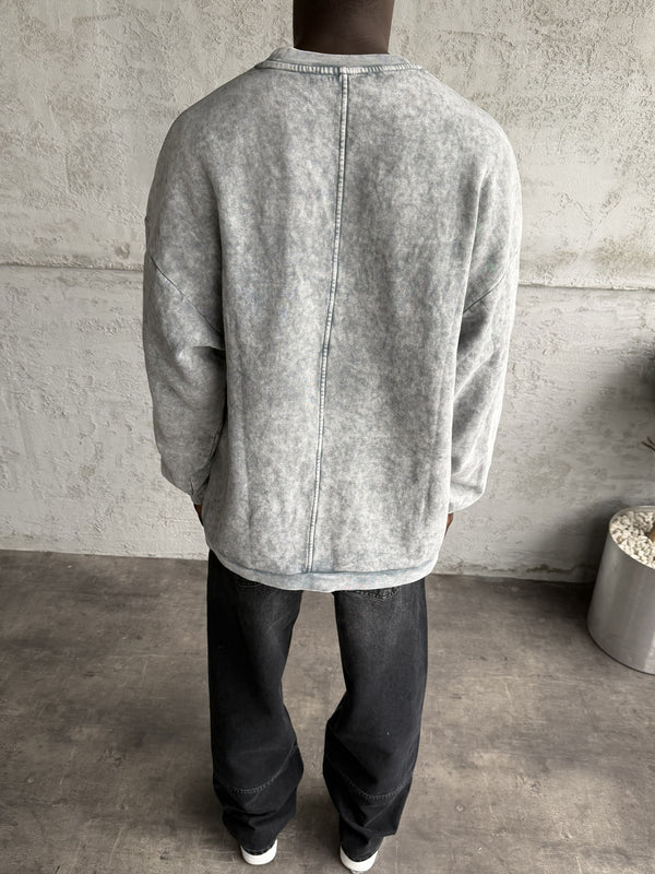 Açık Gri Yıkamalı Sweatshirt