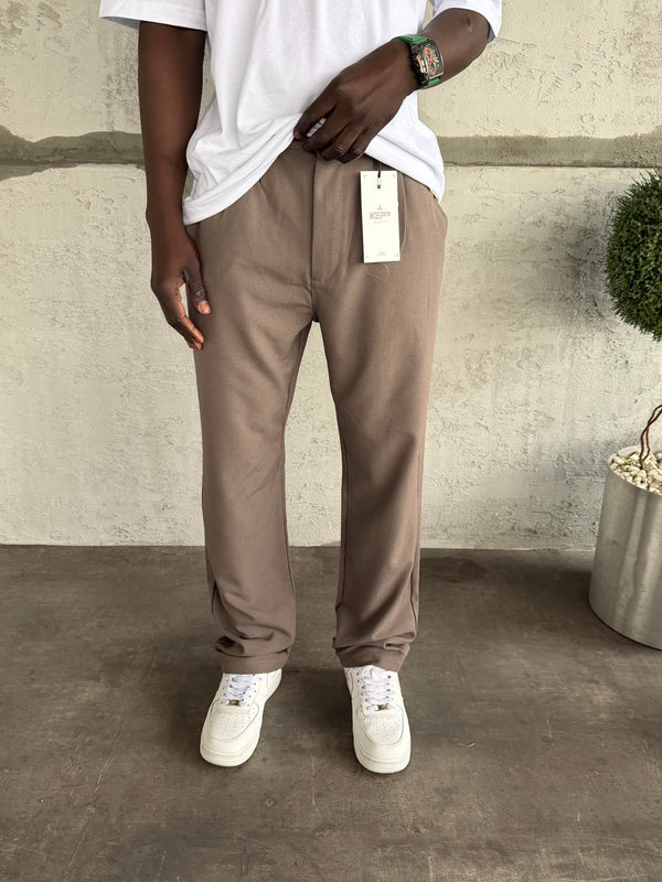 Açık Kahve Pileli Baggy Kumaş Pantolon