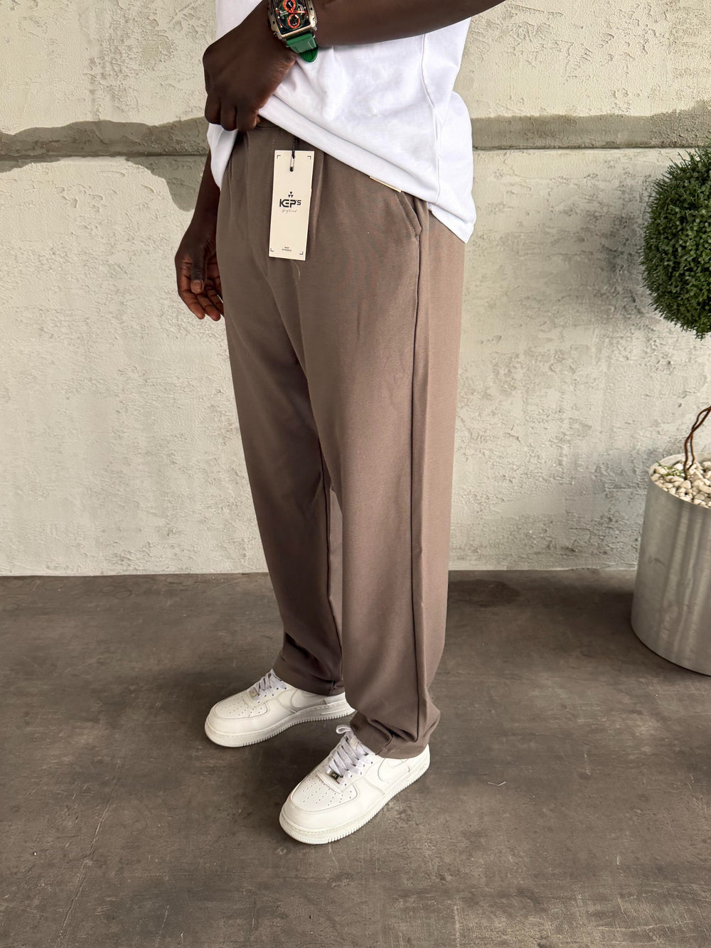 Açık Kahve Pileli Baggy Kumaş Pantolon