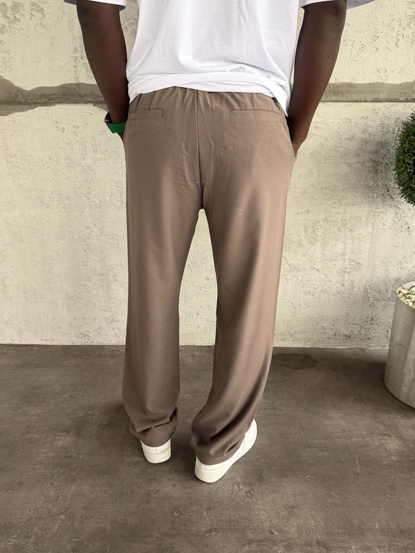 Açık Kahve Pileli Baggy Kumaş Pantolon