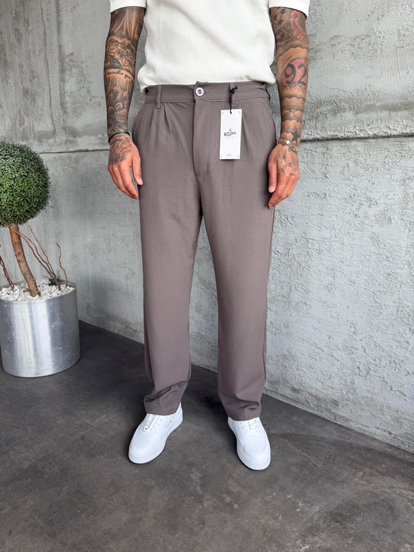 Açık Kahve Pileli Baggy Kumaş Pantolon