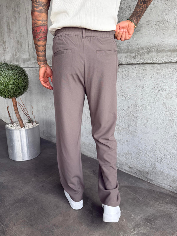 Açık Kahve Pileli Baggy Kumaş Pantolon