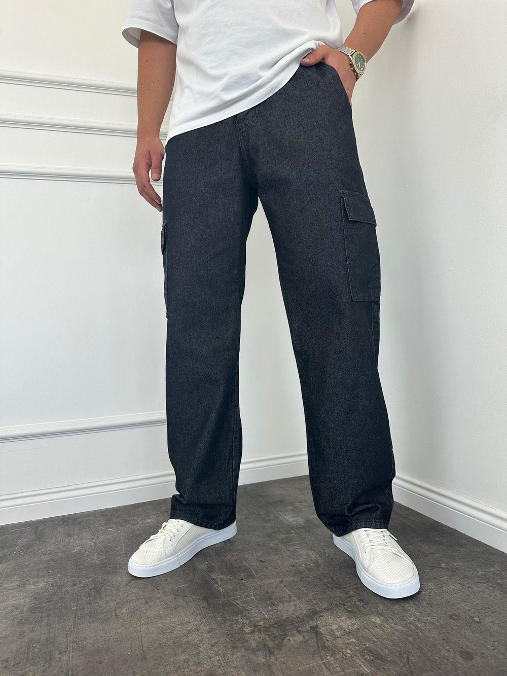 Antrasit Kargo Cep Baggy Jean