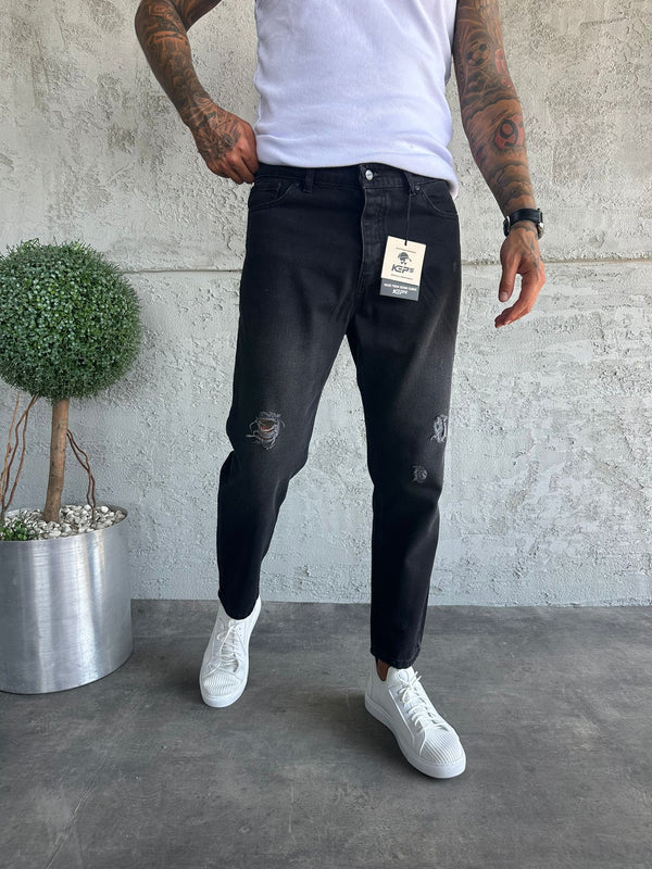 Antrasit Lazer Detaylı Boyfriend Jean