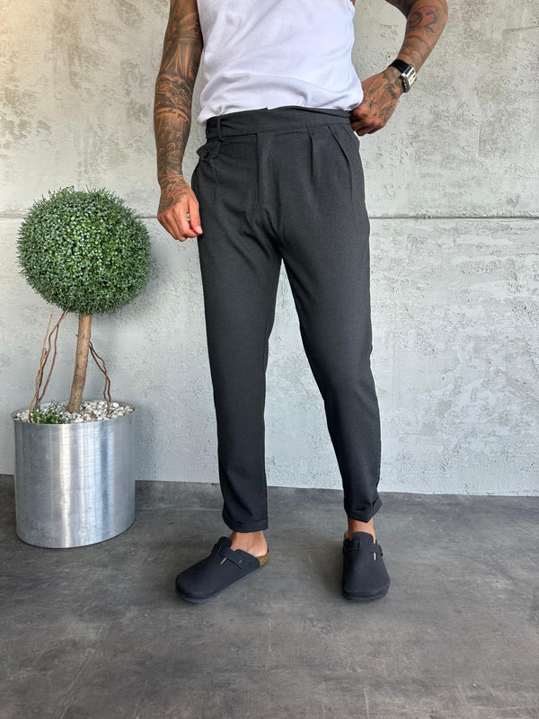 Antrasit Pileli Boyfriend Kumaş Pantolon