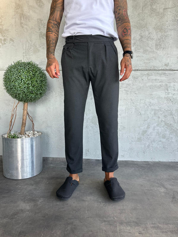 Antrasit Pileli Boyfriend Kumaş Pantolon