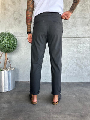 Antrasit Pileli Boyfriend Kumaş Pantolon