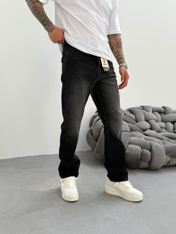 Antrasit Taşlamalı Baggy Jean