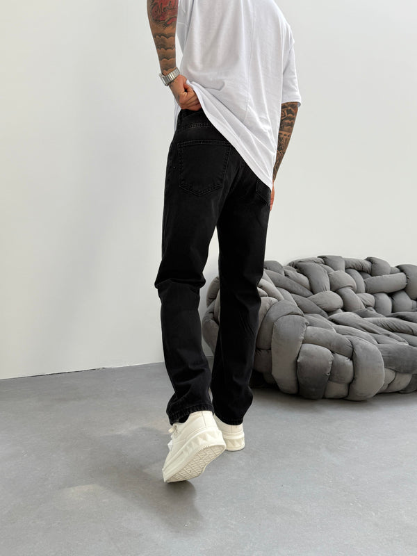 Antrasit Taşlamalı Baggy Jean