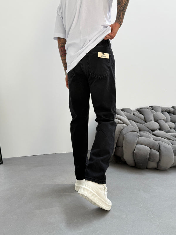 Antrasit Taşlamalı Baggy Jean