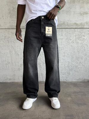 Antrasit Taşlamalı Relax Baggy Jean