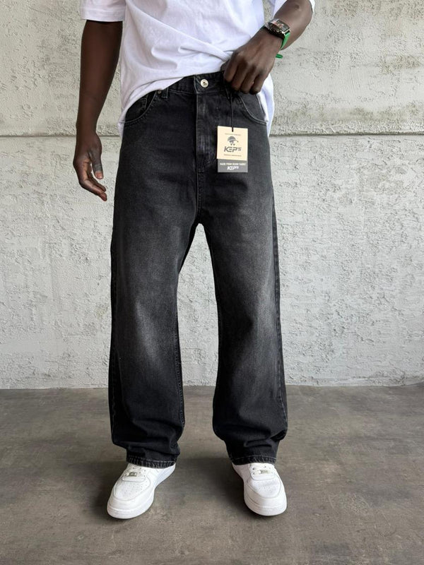 Antrasit Taşlamalı Relax Baggy Jean
