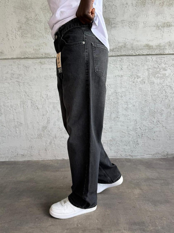 Antrasit Taşlamalı Relax Baggy Jean