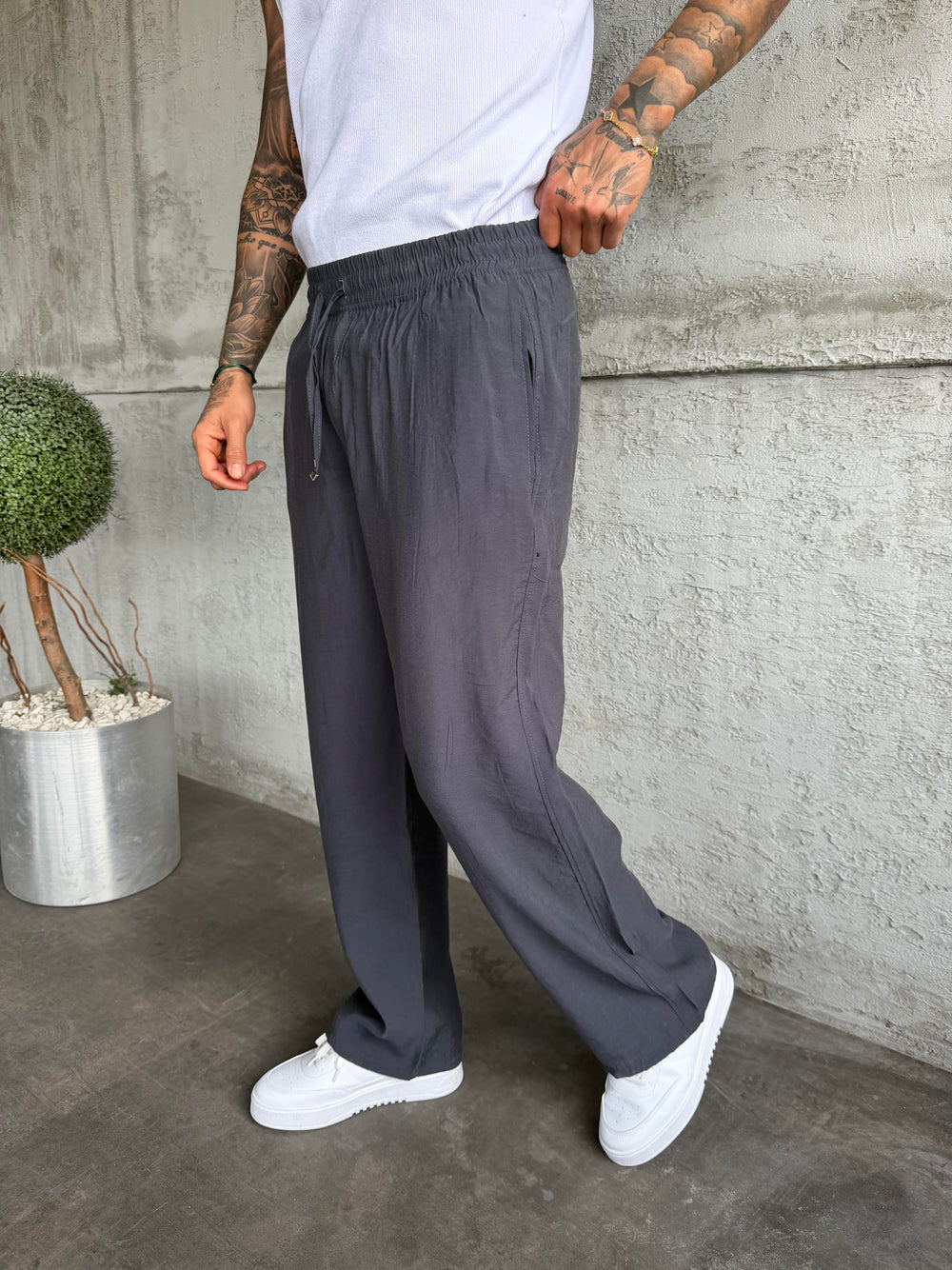Antrasit Tensel Kumaş Baggy Pantolon
