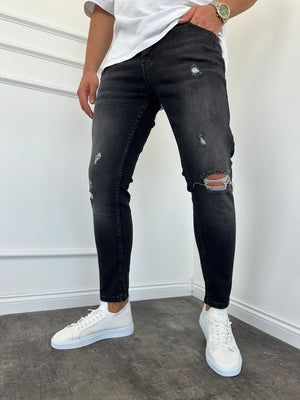 Antrasit Yırtık Detaylı Slimfit Jean
