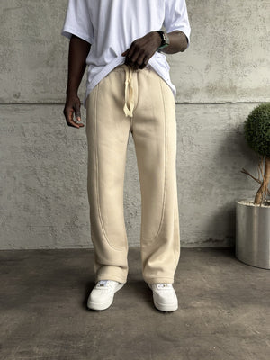 Bej Dikiş Detaylı Baggy Eşofman