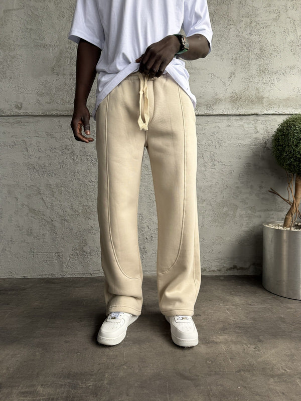 Bej Dikiş Detaylı Baggy Eşofman