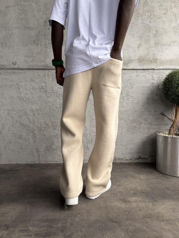 Bej Dikiş Detaylı Baggy Eşofman