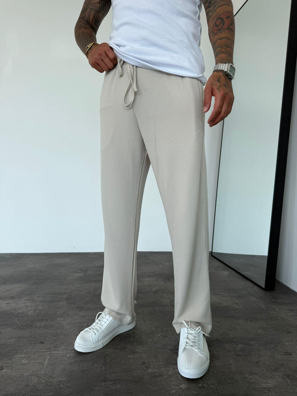 Bej Fitilli Baggy Pantolon