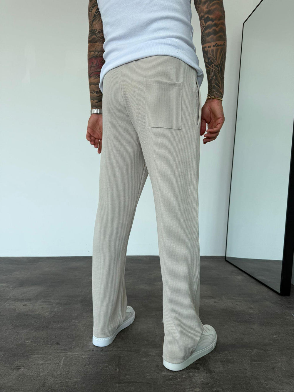 Bej Fitilli Baggy Pantolon