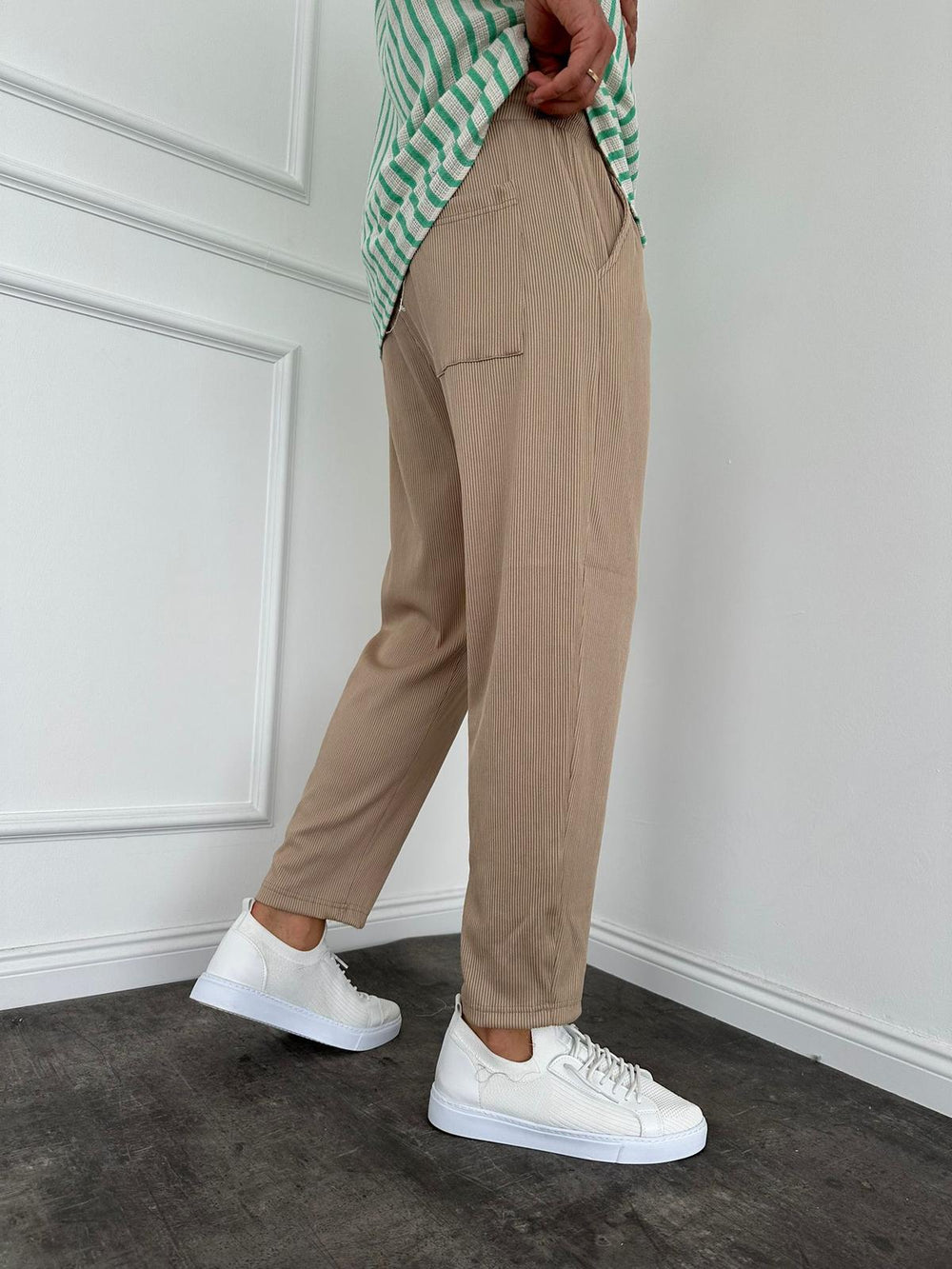 Bej Fitilli Boyfriend Pantolon