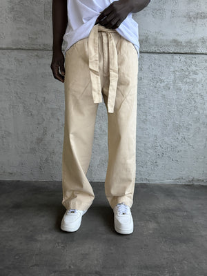 Bej Gabardin Kumaş Baggy Pantolon