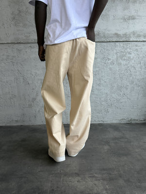 Bej Gabardin Kumaş Baggy Pantolon