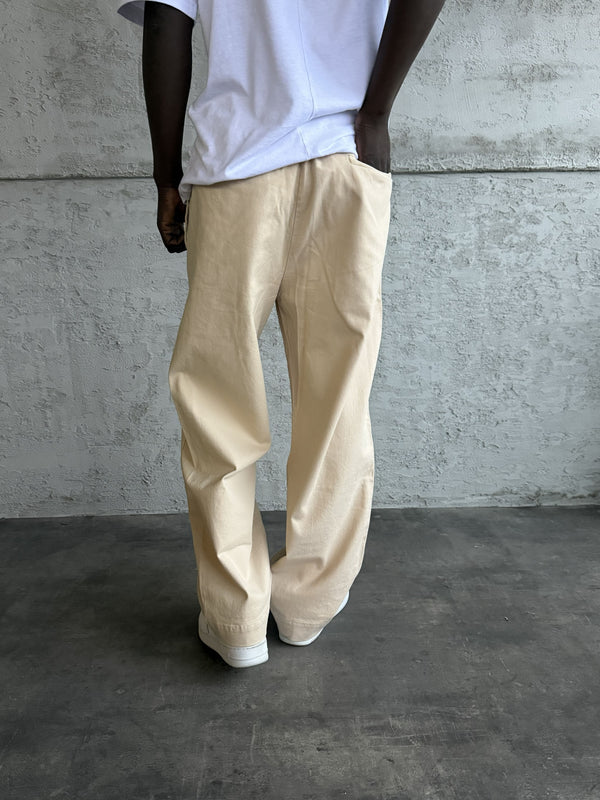 Bej Gabardin Kumaş Baggy Pantolon