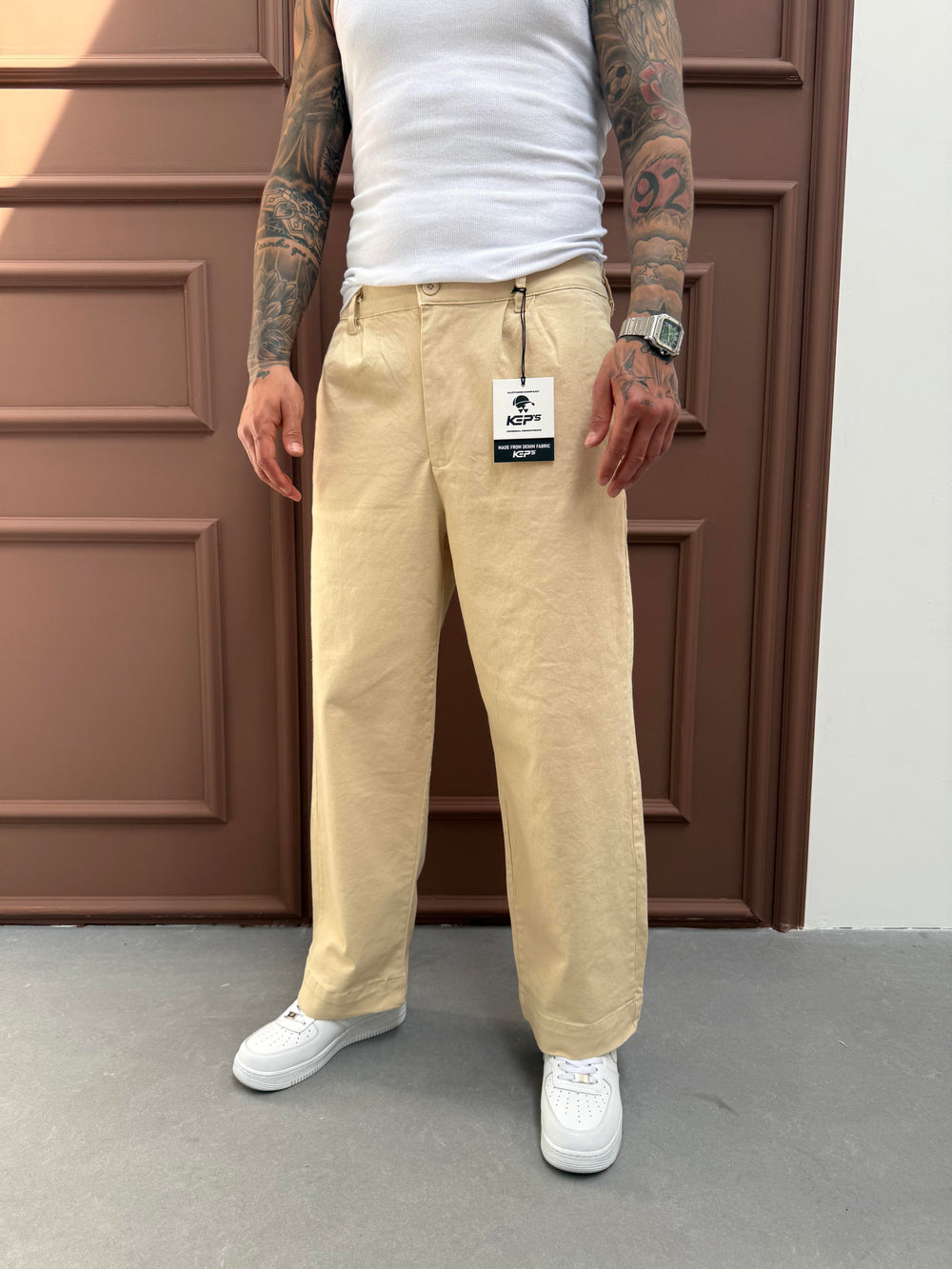 Bej Gabardin Relax Fit Pantolon