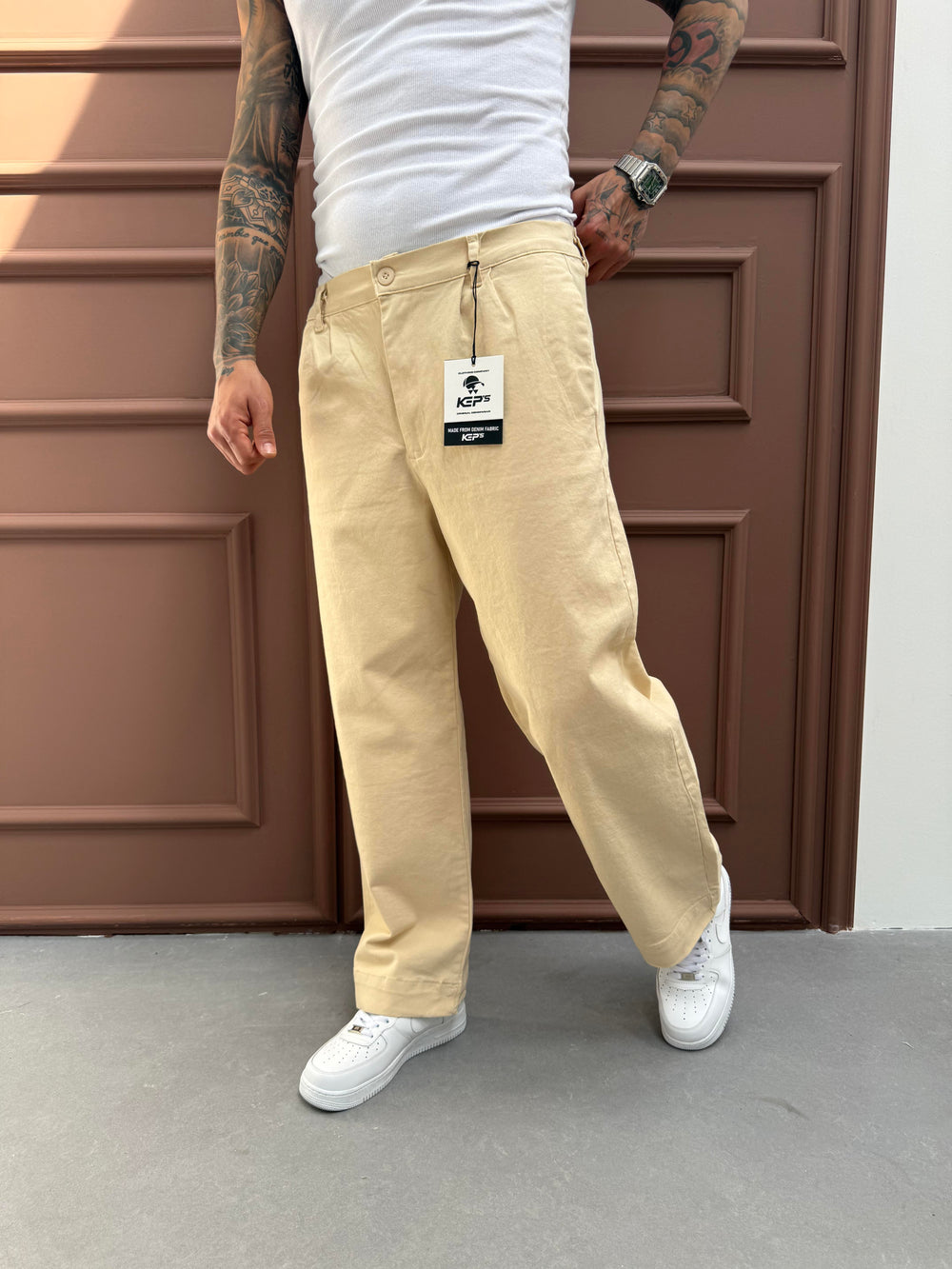 Bej Gabardin Relax Fit Pantolon