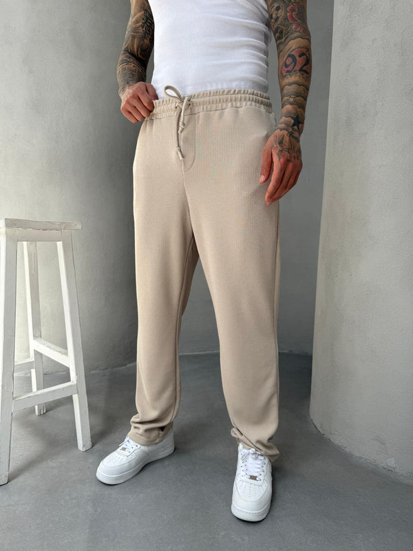 Bej İnce Fitilli Baggy Eşofman