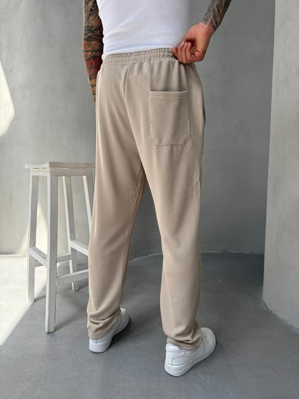 Bej İnce Fitilli Baggy Eşofman